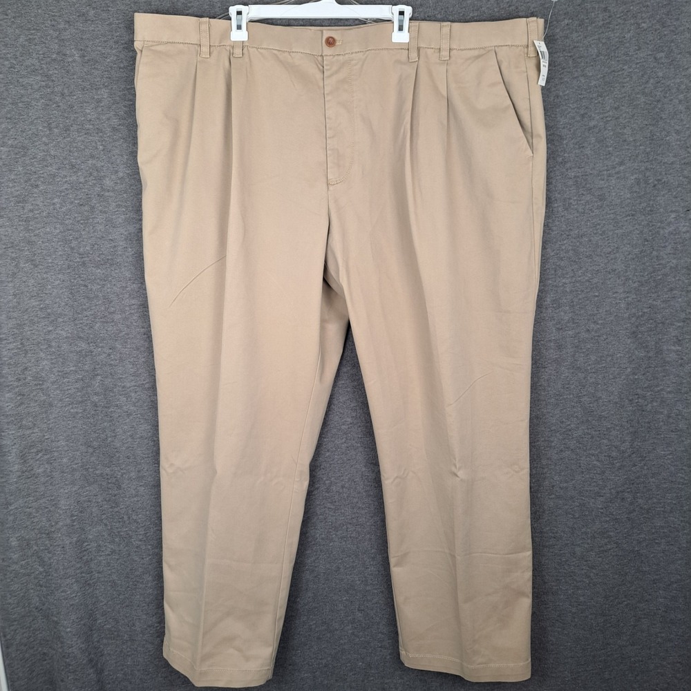 Izod Sport Flex Big Tall Men Performance Plus Stretch Pants Size 52x32 Khaki NWT